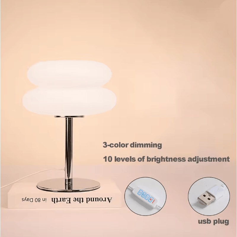 Creamy Style Bedside Table Lamp USB Plug Tri Color Dimming 4