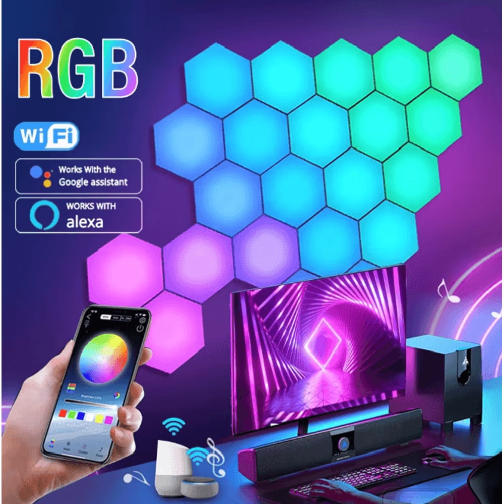 RGB Intelligent Hexagonal Wall Lamp Music Sync App Control Light Panels 0
