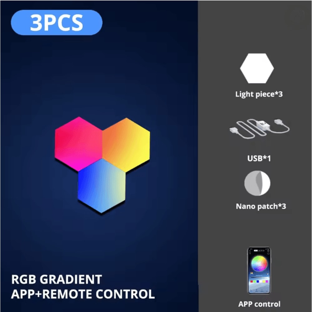 RGB Intelligent Hexagonal Wall Lamp Music Sync App Control Light Panels 3