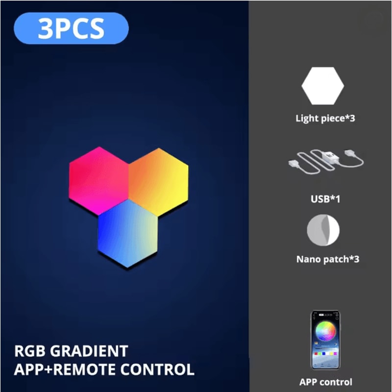 RGB Intelligent Hexagonal Wall Lamp Music Sync App Control Light Panels 3