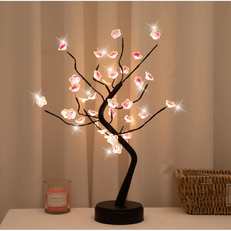 Cherry Blossom Bonsai LED Tree Night Light USB Touch Table Lamp 0