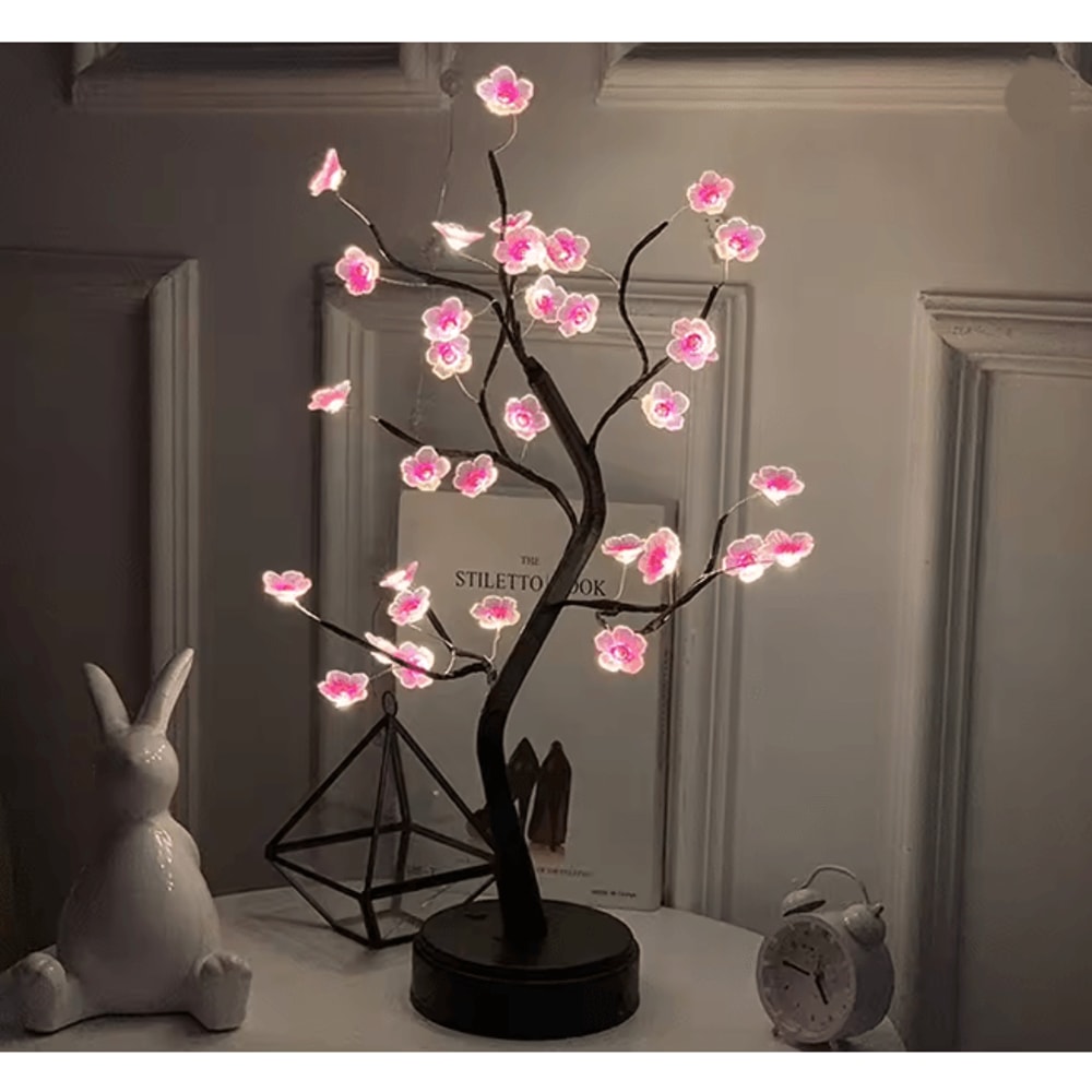 Cherry Blossom Bonsai LED Tree Night Light USB Touch Table Lamp 4