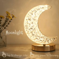 bedroom crystal touch dimming night light girls room home decor aesthetics usb bedside led ambient table 3d moon lamp