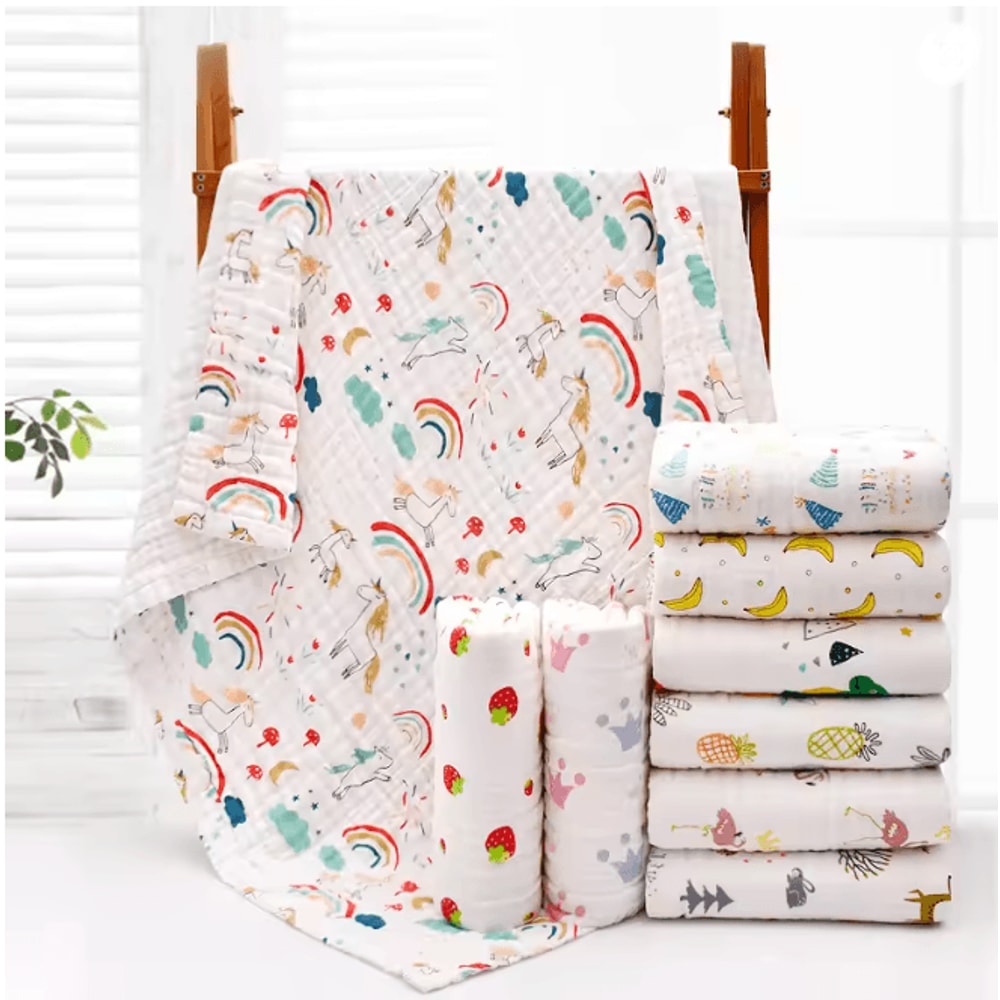 PureGauze Cotton Baby Bath Towel Four Layer Muslin Swaddle Blanket 0