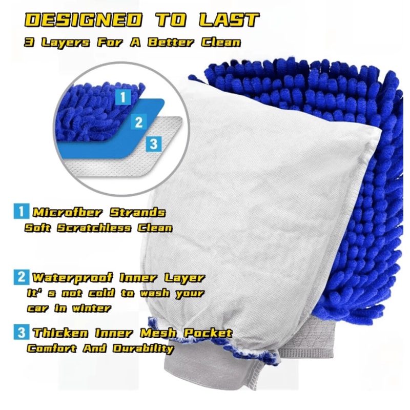 DualSoft Microfiber Car Wash Mitt Double Sided Chenille Glove 2