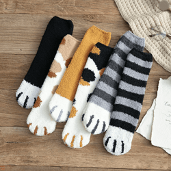 cozypaws women winter fuzzy cat paw socks