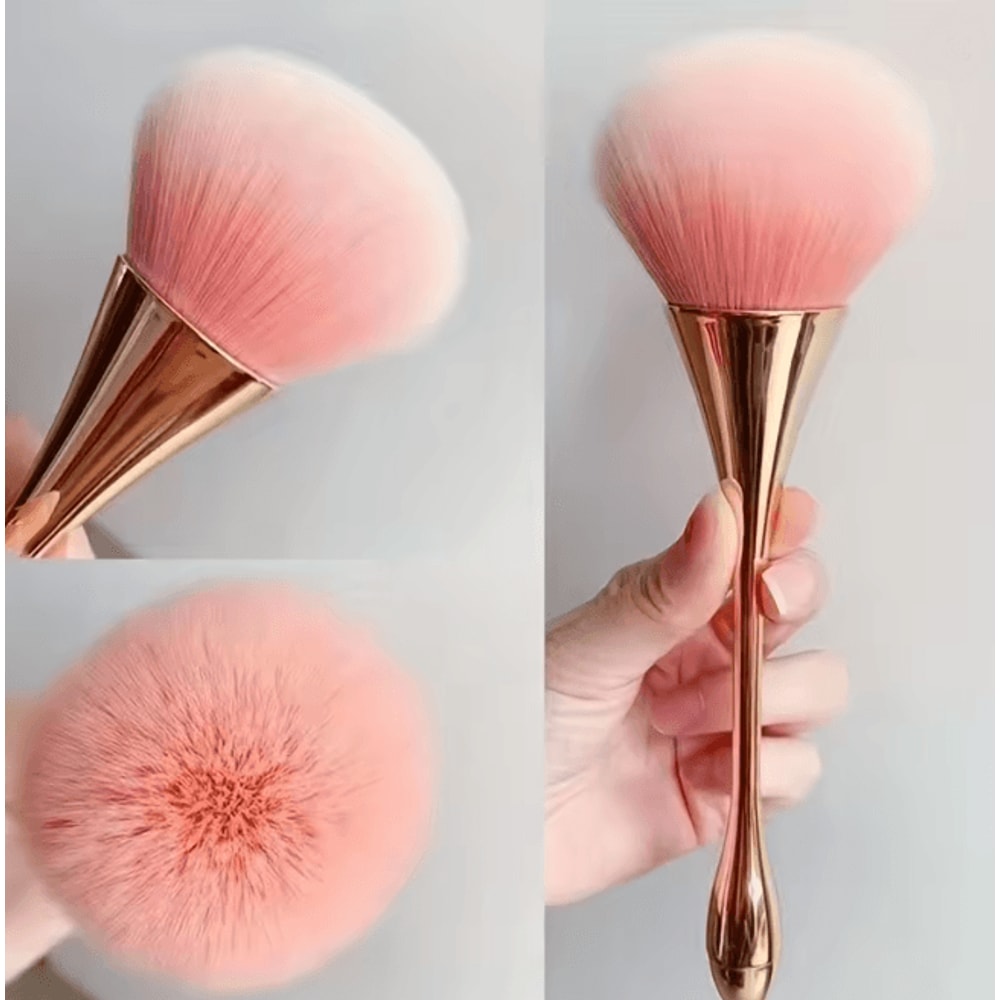 LuxeGlow Rose Gold Fan Makeup Brush For Highlight And Powder 0