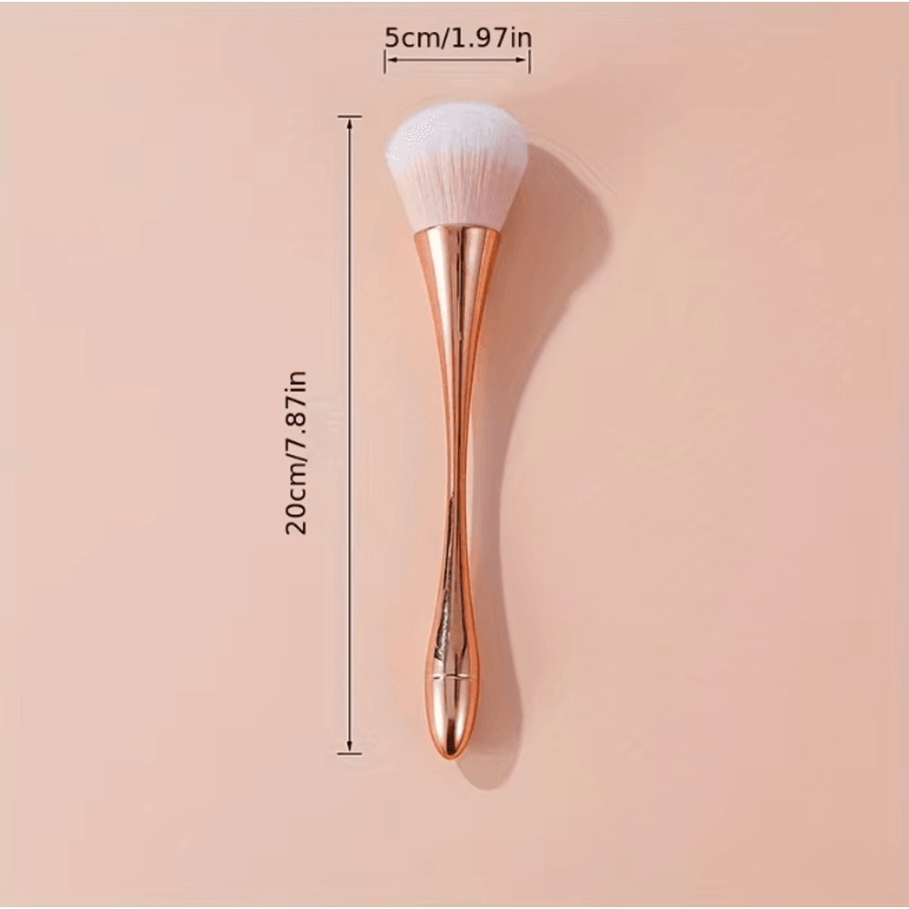 LuxeGlow Rose Gold Fan Makeup Brush For Highlight And Powder 3