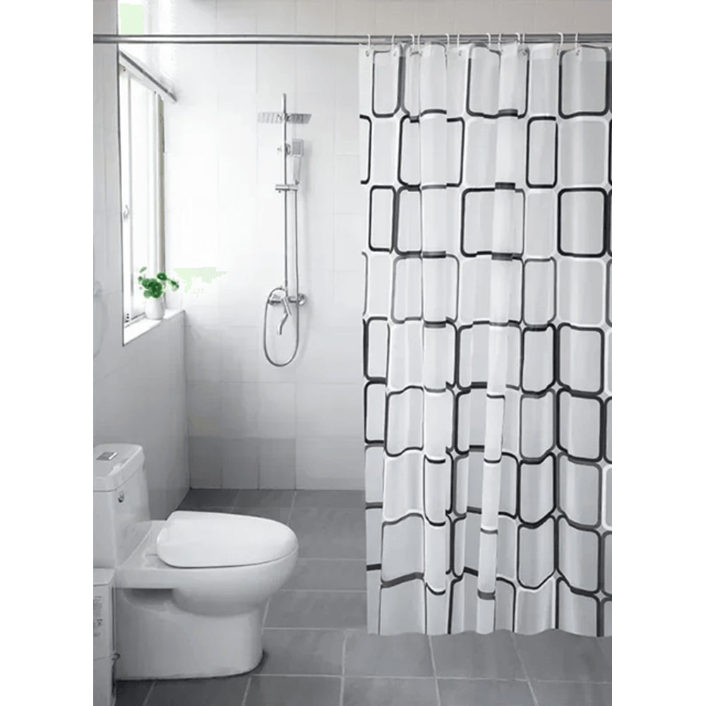 Waterproof PEVA Shower Curtain With Modern Geometric Plaid Design 1