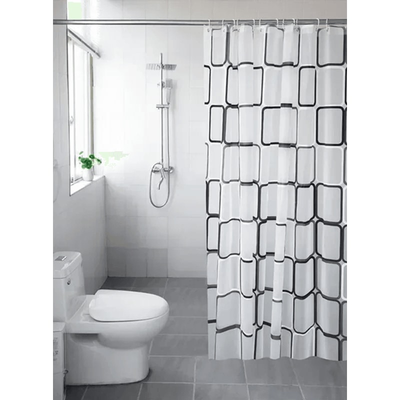 Waterproof PEVA Shower Curtain With Modern Geometric Plaid Design 1