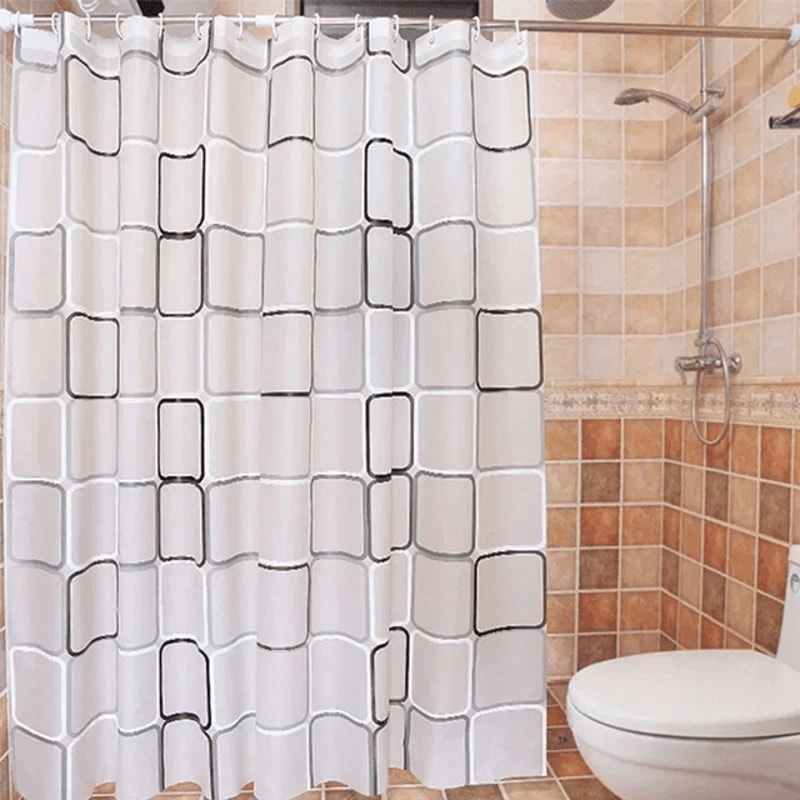 Waterproof PEVA Shower Curtain With Modern Geometric Plaid Design 3
