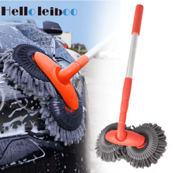 leiboo chenille car wash mop with telescopic handle and double brush head