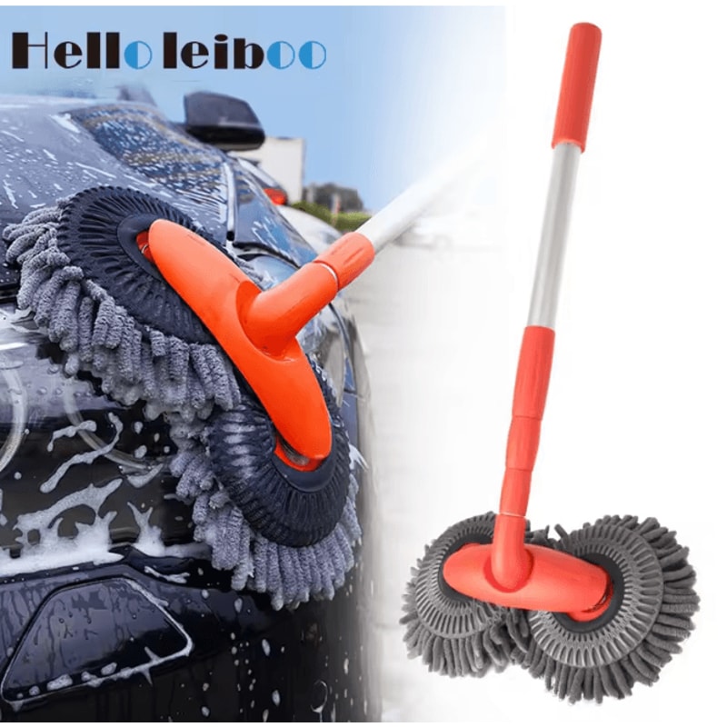 LEIBOO Chenille Car Wash Mop With Telescopic Handle And Double Brush Head 0