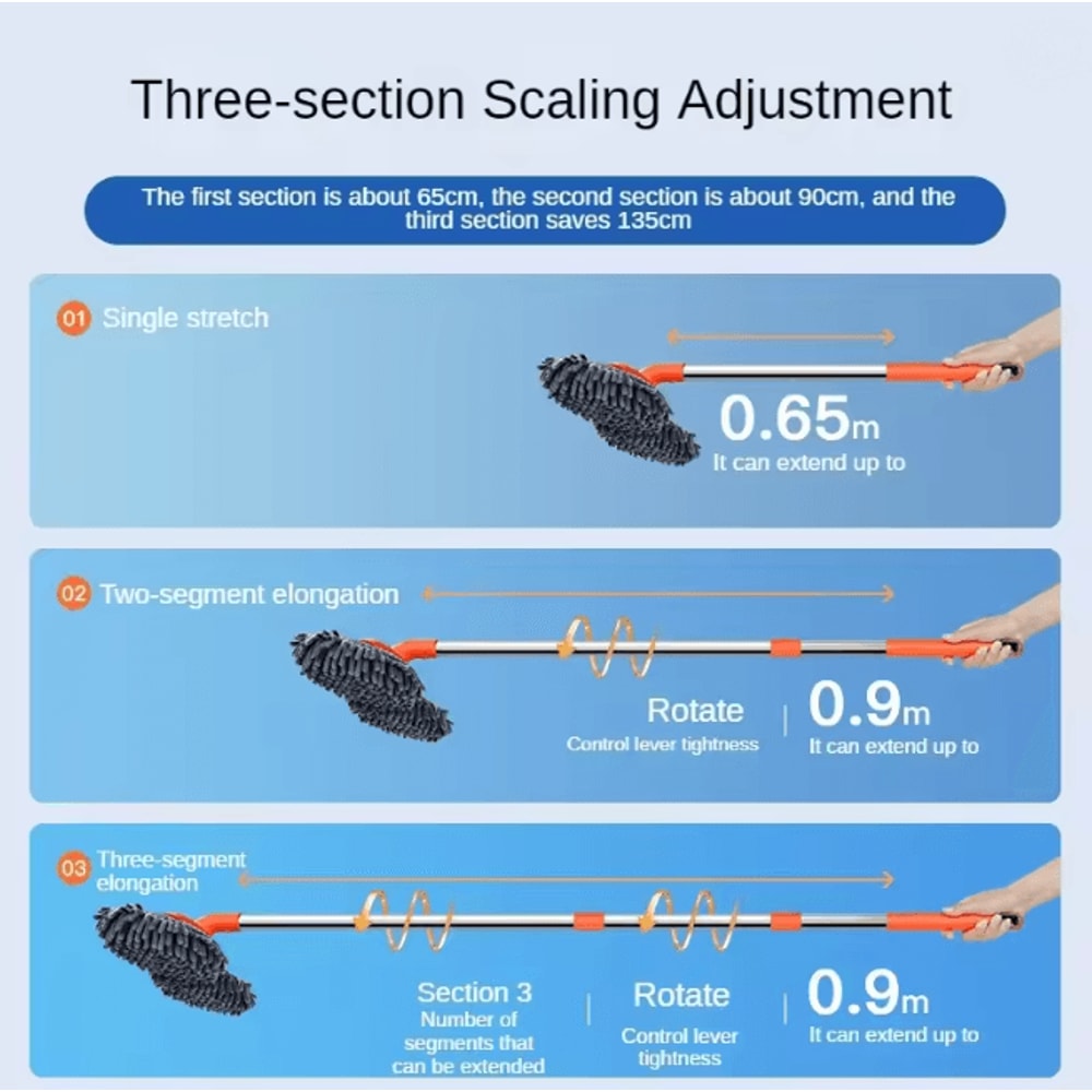 LEIBOO Chenille Car Wash Mop With Telescopic Handle And Double Brush Head 1