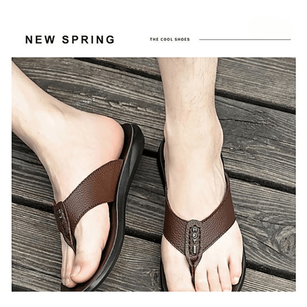 Genuine Leather Mens Flip Flops Soft Sole Summer Beach Sandals 2