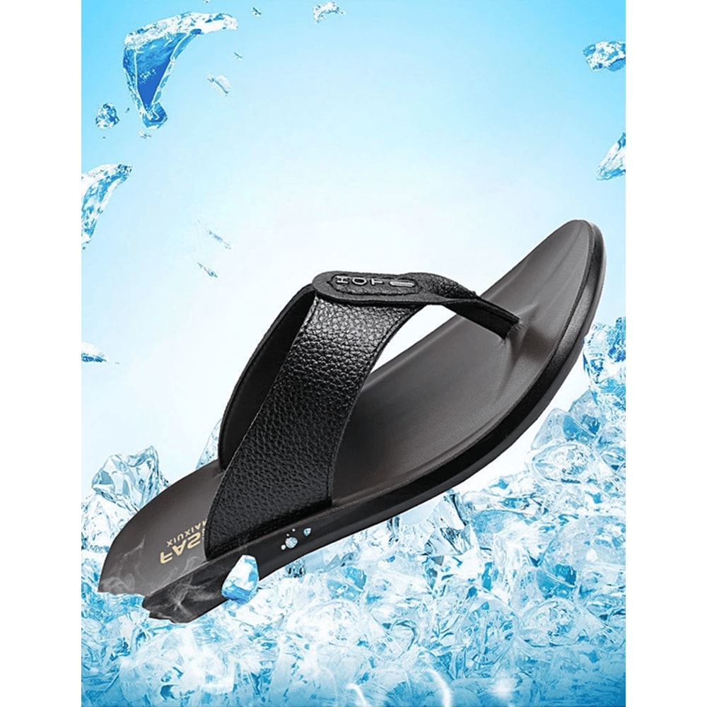 Genuine Leather Mens Flip Flops Soft Sole Summer Beach Sandals 0