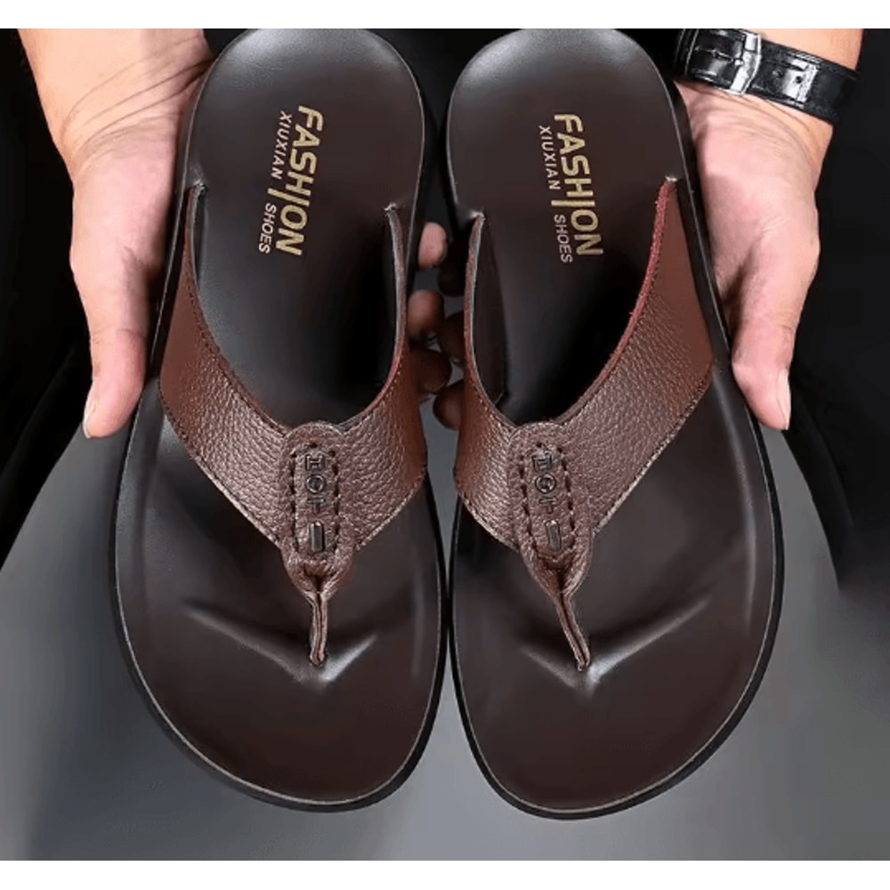 Genuine Leather Mens Flip Flops Soft Sole Summer Beach Sandals 4