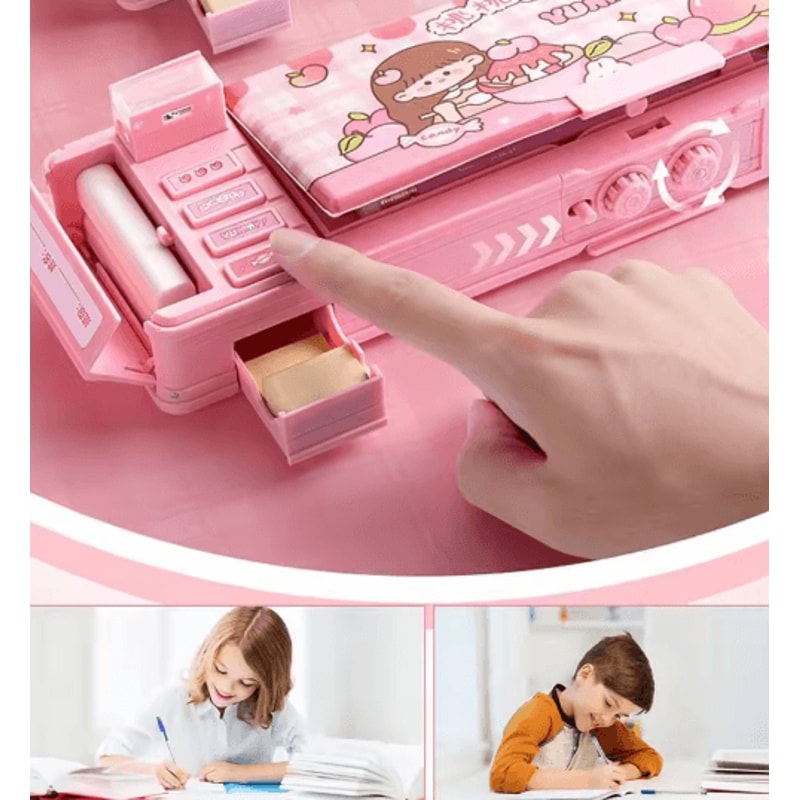 Multifunction Password Lock Pencil Box Double Layer Student Organizer 1