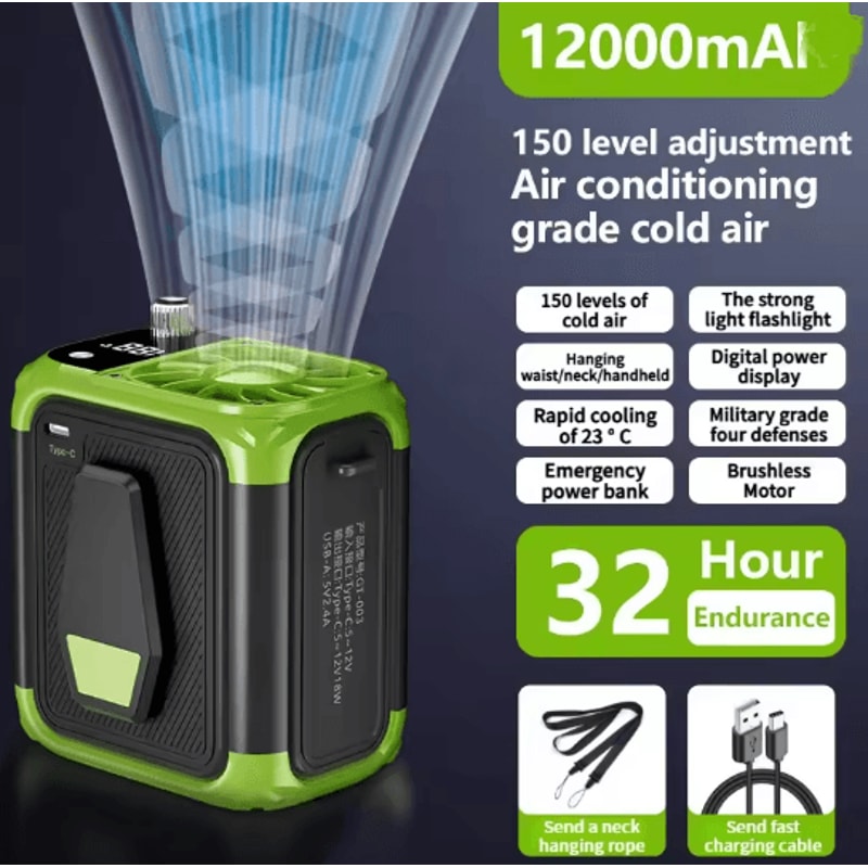 Mini High Speed Waist Fan USB Rechargeable Bladeless Neck Fan With Power Bank 3