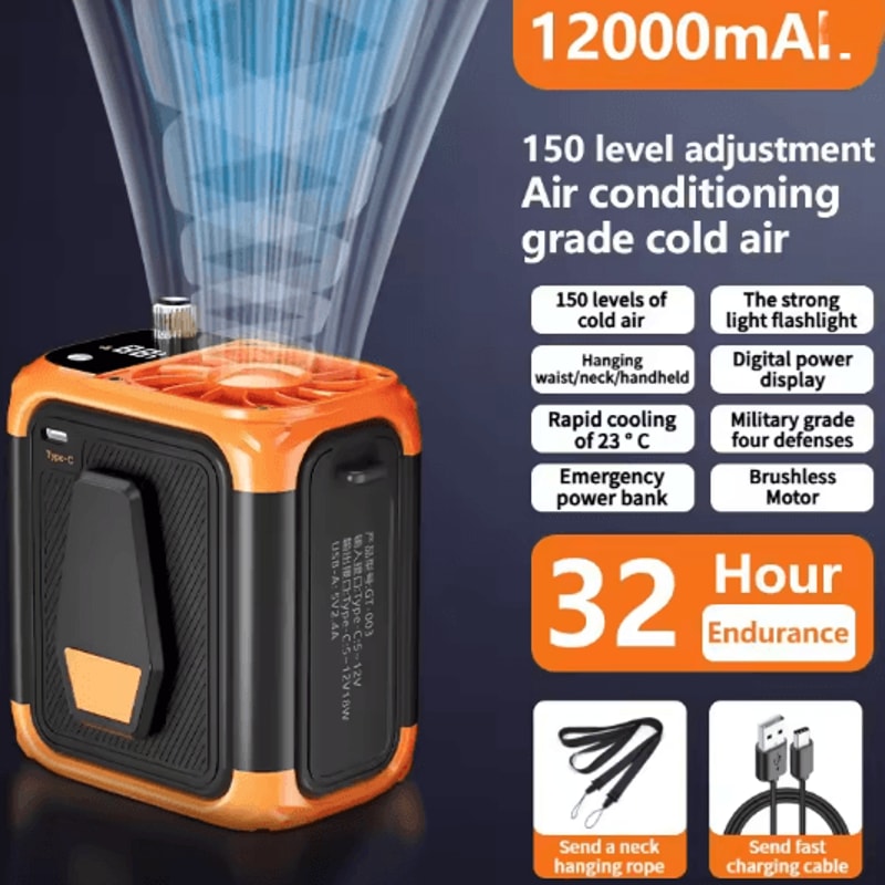 Mini High Speed Waist Fan USB Rechargeable Bladeless Neck Fan With Power Bank 4