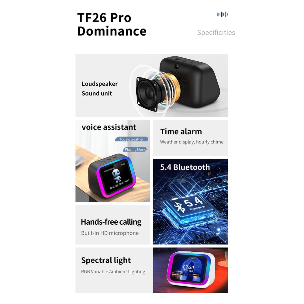 Smart Bluetooth 54 Speaker With Touch Screen Display And Alarm Clock 1