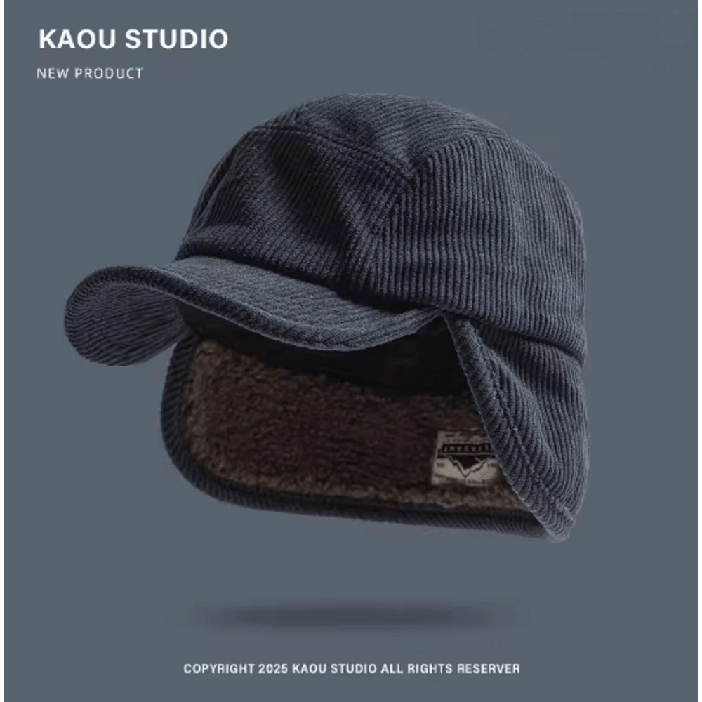 Retro Corduroy Bomber Hat Fleece Lined Winter Earflap Cap 1