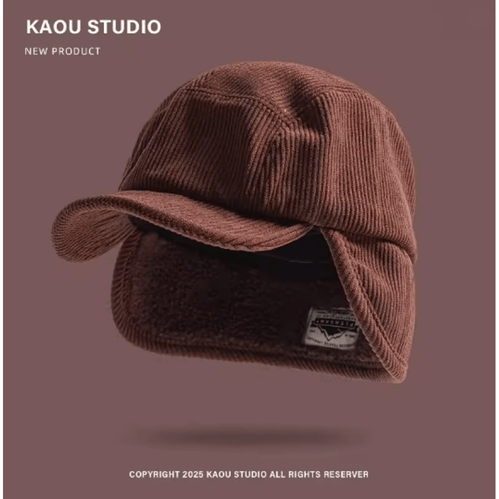 Retro Corduroy Bomber Hat Fleece Lined Winter Earflap Cap 2