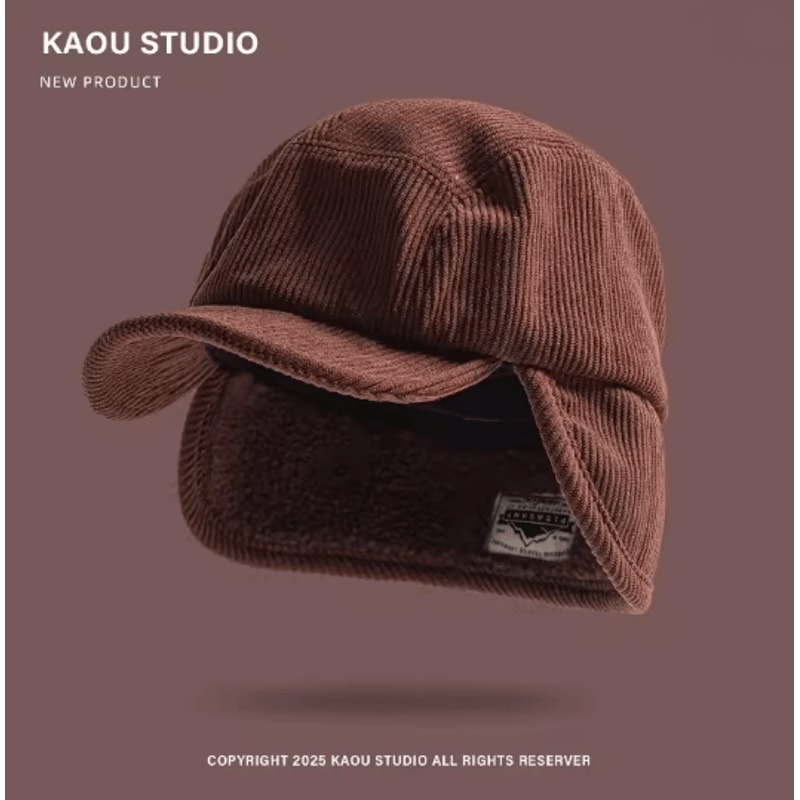 Retro Corduroy Bomber Hat Fleece Lined Winter Earflap Cap 2