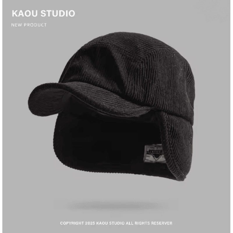 Retro Corduroy Bomber Hat Fleece Lined Winter Earflap Cap 4