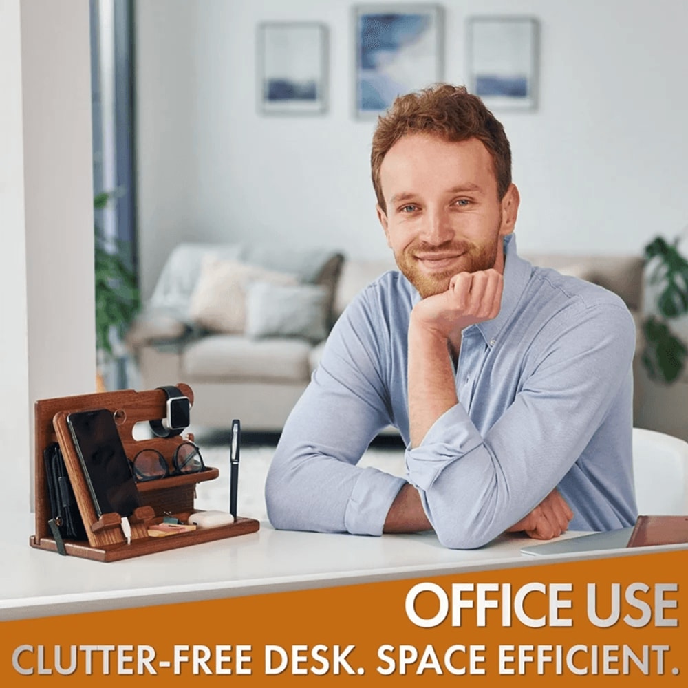 Wooden Desk Organizer With Phone Holder And Watch Stand 0
