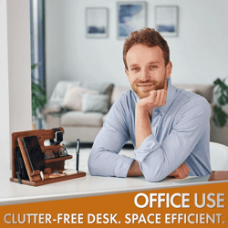wooden desk organizer with phone holder and watch stand