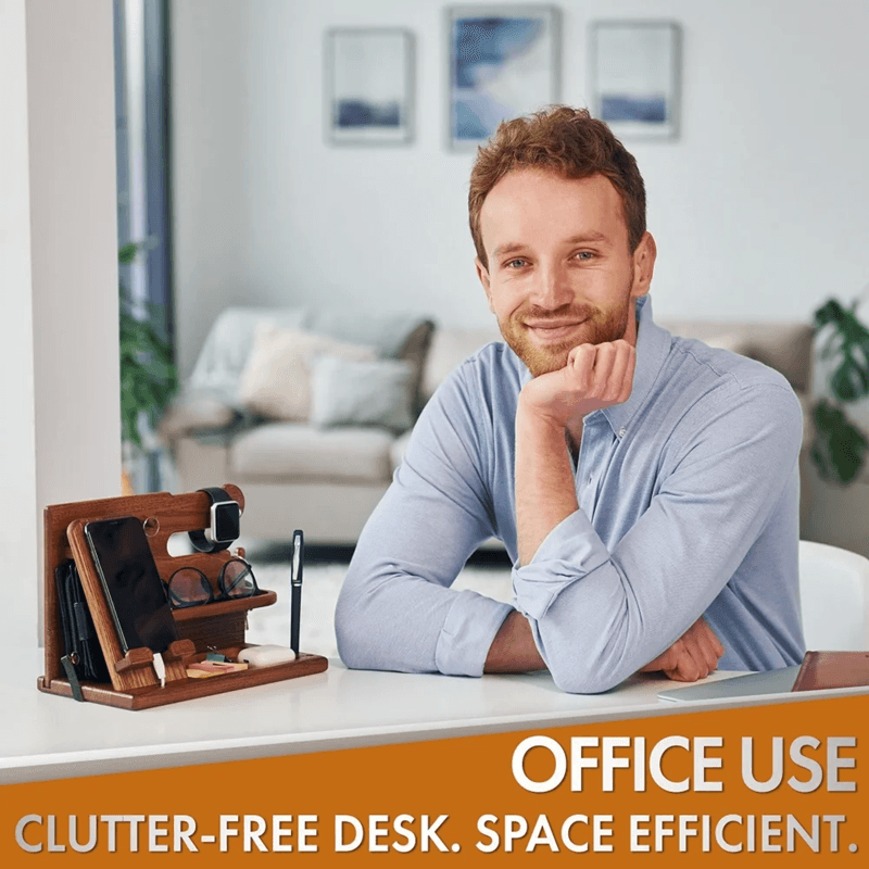 Wooden Desk Organizer With Phone Holder And Watch Stand 0