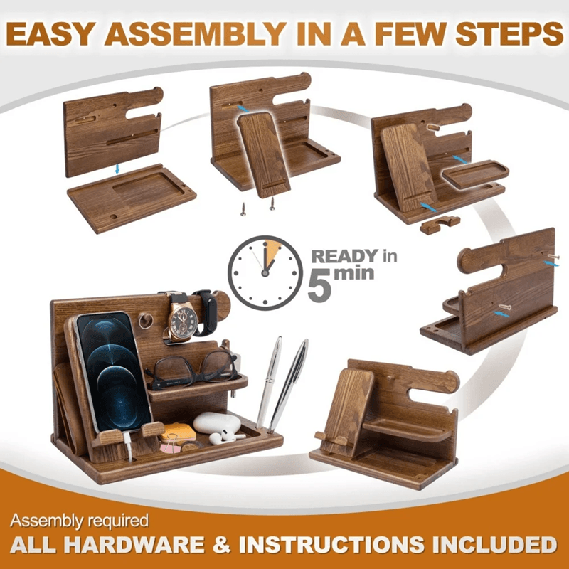 Wooden Desk Organizer With Phone Holder And Watch Stand 3