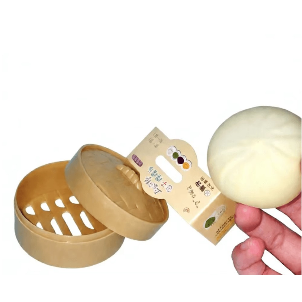 Squishy Bun Stress Relief Toy With Steamer Basket Decor 2