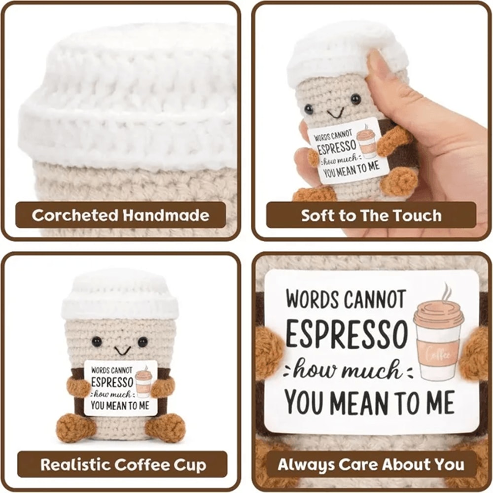 Emotional Support Coffee Crochet Doll Desk Decor Gift 0