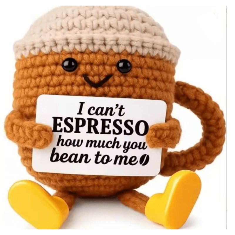 Emotional Support Coffee Crochet Doll Desk Decor Gift 7