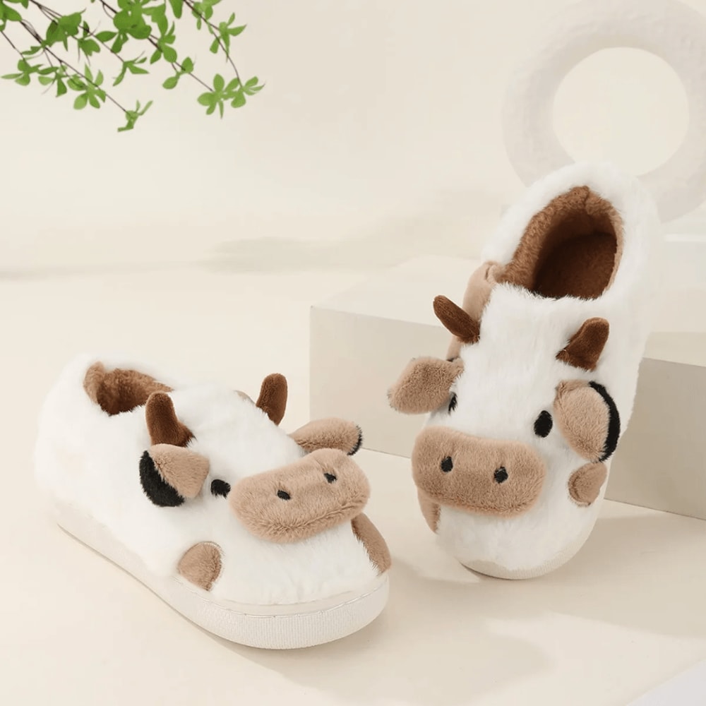 Winter Plush Cow Slippers For Couples Warm Non Slip House Shoes 2