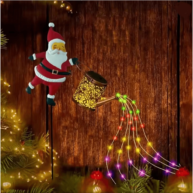 Santa Solar Kettle Garden Light Outdoor Christmas LED Decor 1