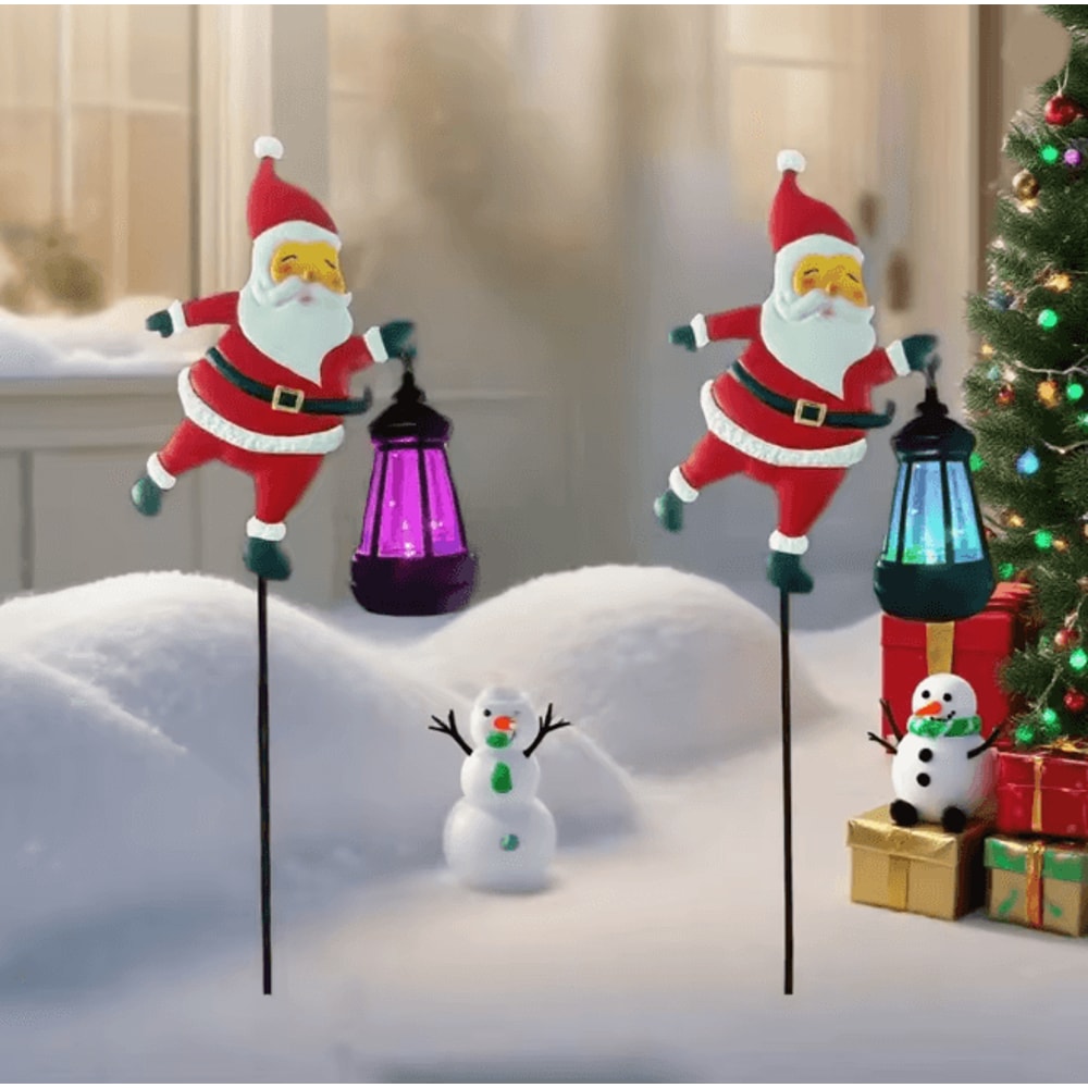 Santa Solar Kettle Garden Light Outdoor Christmas LED Decor 4