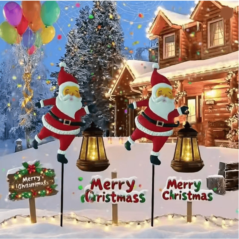 Santa Solar Kettle Garden Light Outdoor Christmas LED Decor 5