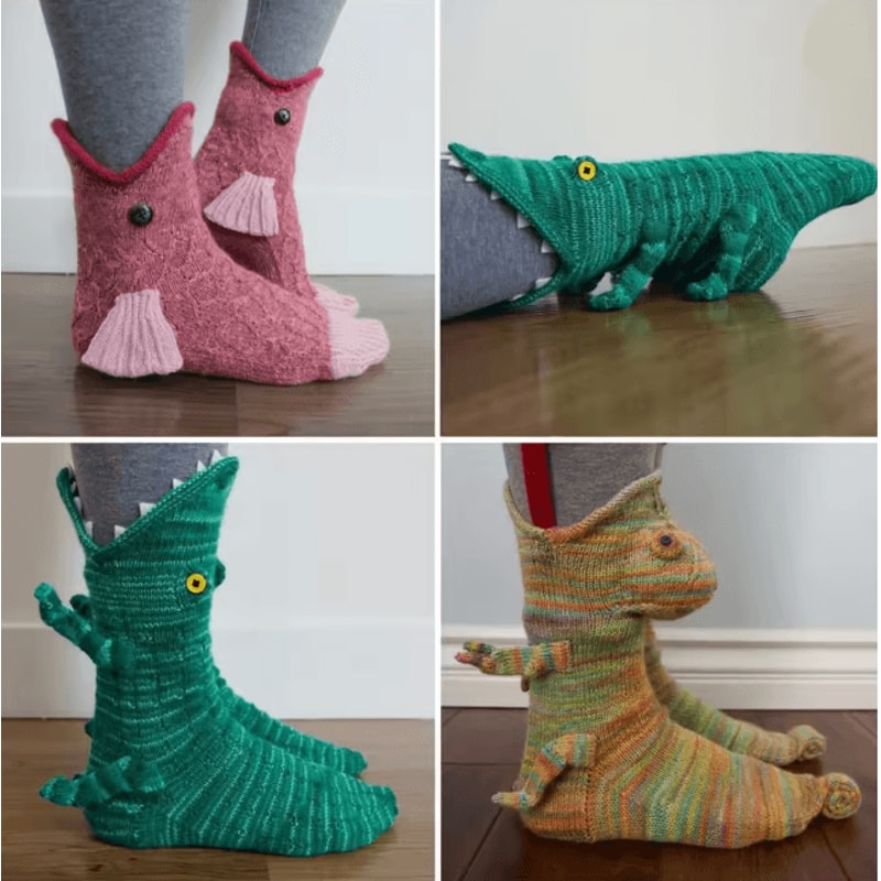 Funny Crocodile Christmas Socks Knitted Animal Holiday Party Socks 1