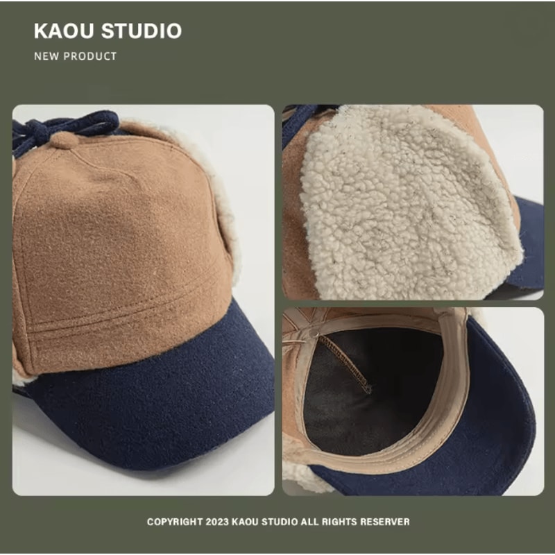 Retro Wool Bomber Hat With Ear Flaps Plush Thermal Winter Cap 2