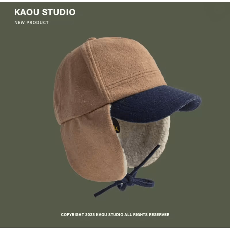 Retro Wool Bomber Hat With Ear Flaps Plush Thermal Winter Cap 3