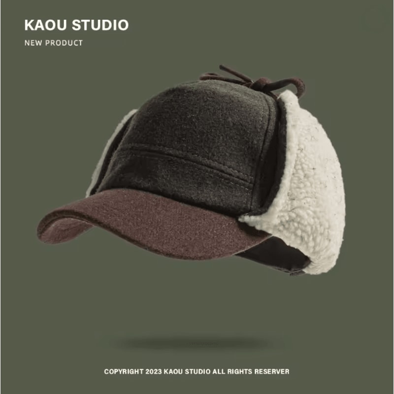 Retro Wool Bomber Hat With Ear Flaps Plush Thermal Winter Cap 4