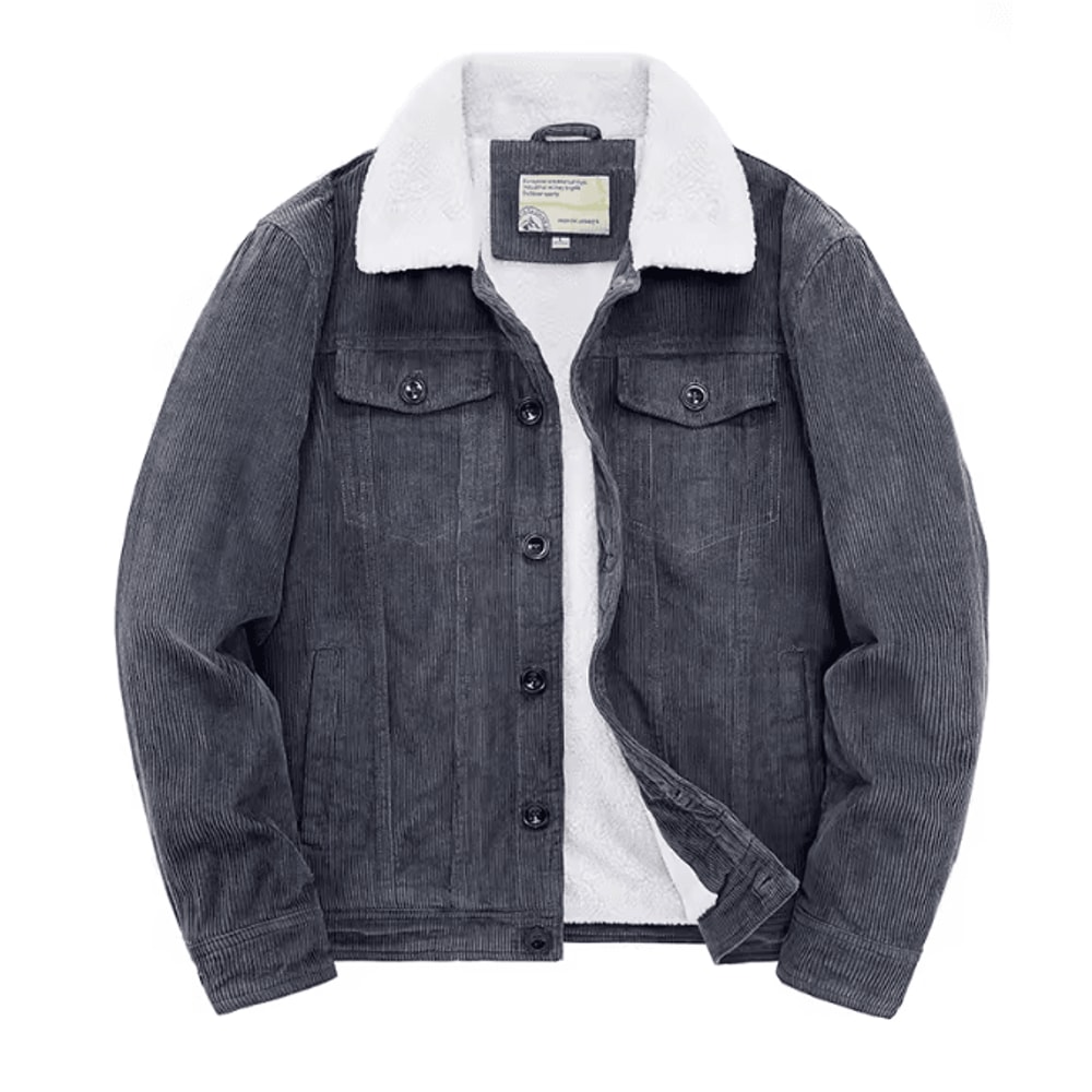 Mens Corduroy Padded Winter Jacket Casual Zip Parka Coat 7