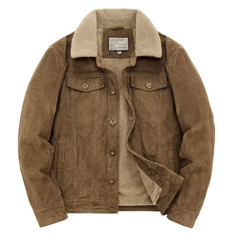 Mens Corduroy Padded Winter Jacket Casual Zip Parka Coat 8