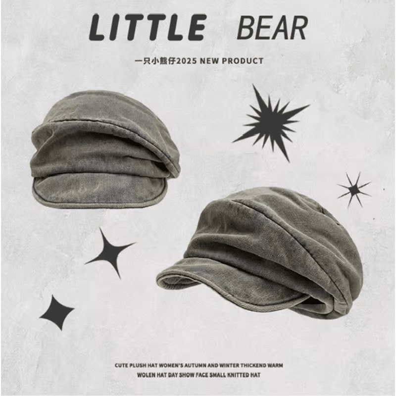 Vintage Washed Denim Beret Cap For Women Retro Painter Style For Spring Summer 1