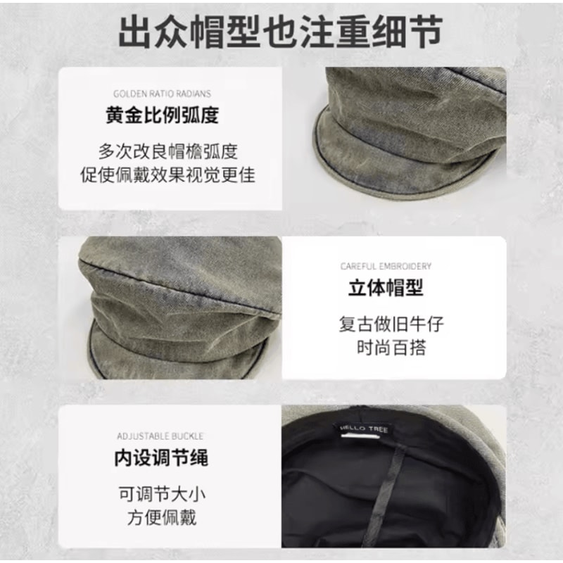 Vintage Washed Denim Beret Cap For Women Retro Painter Style For Spring Summer 3