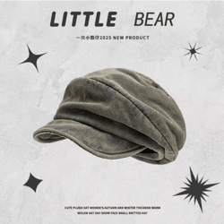 vintage washed denim beret cap for women retro painter style for spring summer