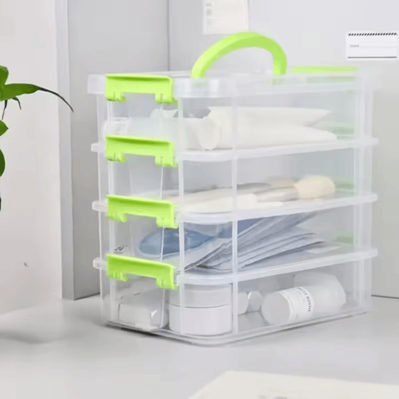 4 Layer Transparent Storage Box With Drawers Portable Plastic Organizer Case 1
